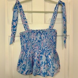 Lilly Pulitzer M Riviera Smocked Tie Top Boca Blue